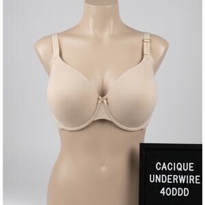 Cacique 40DDD Bra Cotton Lightly Padded Lined T-Shirt Underwire Beige Nude